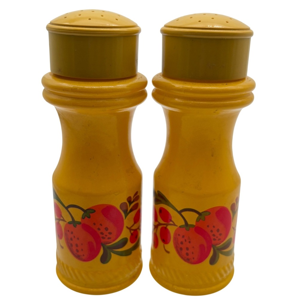 Vintage Avon Yellow Strawberry Glass Salt and Pepper Shakers Set 1970s Retro